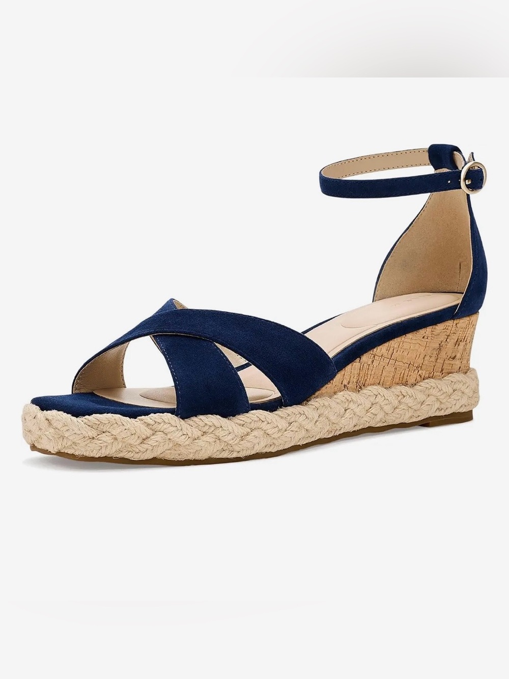 Pelle Moda Pippen Navy Espadrille Wedge Sandals with Ankle Strap